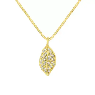 18k Gold Plated Color Granted Leaf Design Necklace-JNL-402